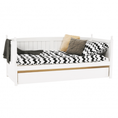 Bett mit Zustellbett, Kiefernholz, weiß, 90x200, GLAMIS