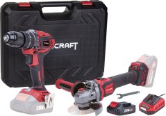 Worcraft COMB001 készlet, CHD-S20LiBA csavarhúzó + CAG-S20LiBE-125 mm sarokcsiszoló, szénkefe nélküli, készlet szerszámos táskában