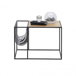 Příruční stolek, kov/MDF, černá/dub, FLYN