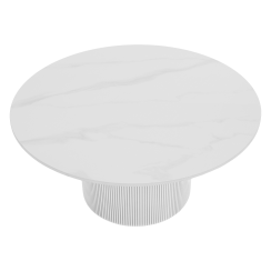 Couchtisch, weißer Marmor/MDF, Durchmesser 80 cm, MAHIR TYP 1