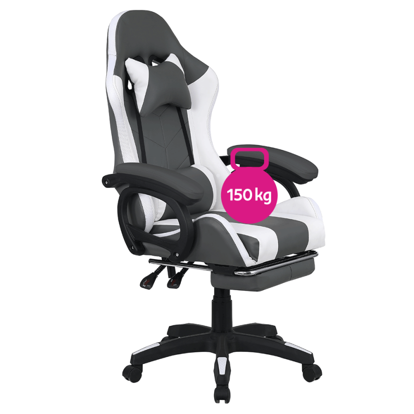 Pisarniški/gaming stol z RGB LED osvetlitvijo, črno/bel, JOVELA