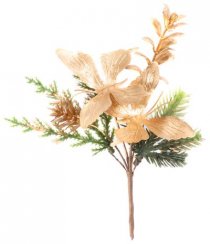 Větvička MagicHome Vánoce, s motýly a jutovou stuhou, zlatá, 19 cm, bal. 6 ks
