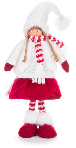 Figurka świąteczna MagicHome, Dziewczyna, tkanina, czerwono-biała, 22x13x57 cm