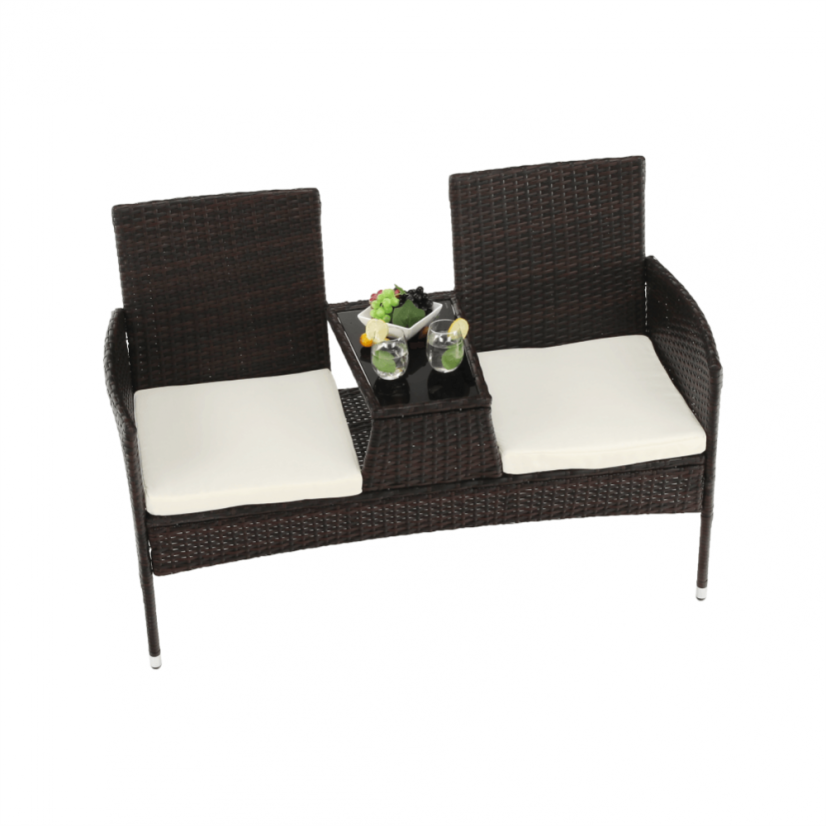 Gartenbank mit Tisch und Kissen, braun/creme, LALIT