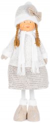 Figurină de Crăciun MagicHome, Fetiță cu pălărie albă, alb-aurie, țesătură, 30x19x79 cm