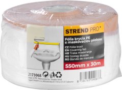Pokrivna folija Strend Pro, 550 mm, L-30 m, PE, za pleskanje, s platnenim lepilnim trakom, obloga za tla