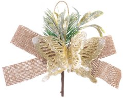 MagicHome Weihnachtszweig, mit Schmetterling und Juteband, Gold, 18 cm, Packung. 6 Stk