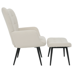 Sessel mit Fußhocker, weißer Samtstoff/schwarz, HABEN