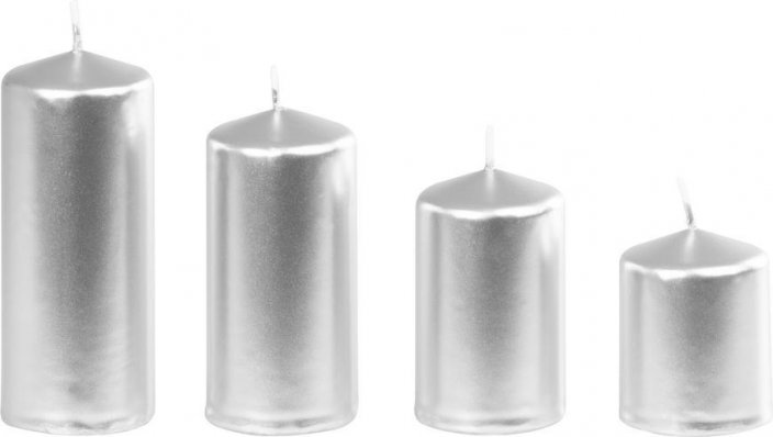 Svíčka MagicHome, vánoční, adventní, stříbrná, 48 mm 60/80/100/120 mm, bal. 4 ks