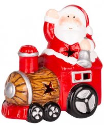 Dekoracja świąteczna MagicHome, Mikołaj z pociągiem, LED, terakota, 10,3x6,3x10,7 cm
