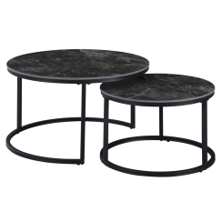 Couchtische, 2er-Set, schwarzer Marmor/schwarzer Stahl, LASTRO