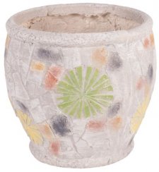Dekorace MagicHome, Květináč s mozaikou, světlý, keramika, 27,5x27,5x25 cm