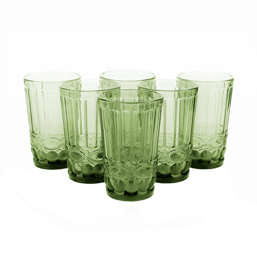 Szklanki do wody, zestaw 6 szt., 350 ml, zielone, vintage, FREGATA TYP 6
