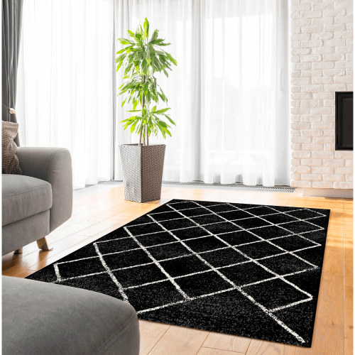 Teppich, schwarz/gemustert, 133x190 cm, MATES TYP 1