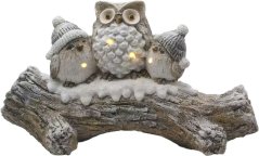 MagicHome Decor de Crăciun, bufnițe pe un trunchi de copac înzăpezit, LED, 20,5x49,5x27,5 cm (akce)