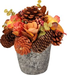 Ikebana MagicHome Nature, podzimní, oranžová, s listím, 18 cm