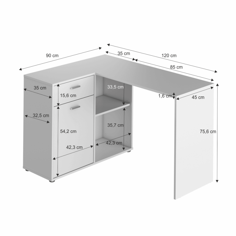 Eck-PC-Schreibtisch, weiß, KALIMERO