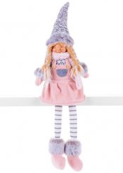 Świąteczna figurka MagicHome, dziewczynka w cylindrze, tkanina, różowo-szara, 17x12x54 cm