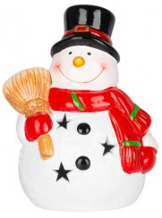 Dekorace MagicHome Vánoce, Usmátý sněhulák, LED, terakota, 8,5x8,2x12,5 cm