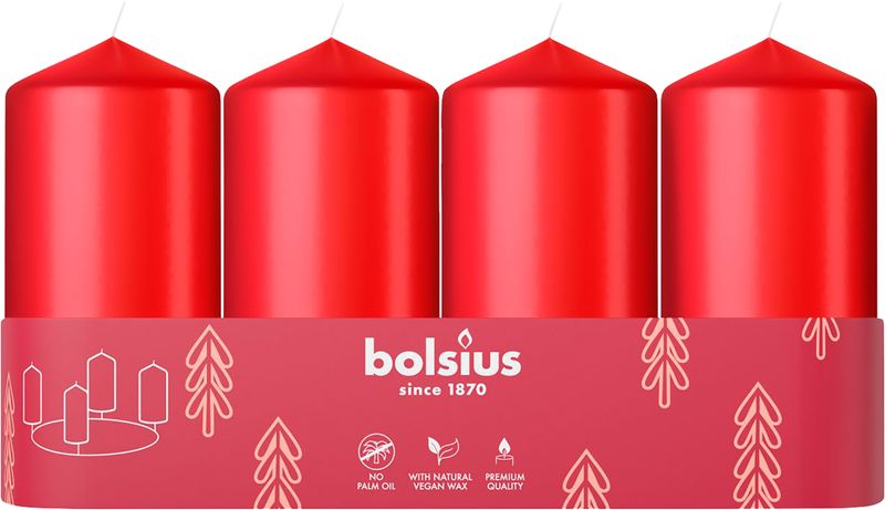 Kerzen Bolsius Stumpenadvent, Weihnachten, rot, 48/100 mm, Packung. 4 Stk