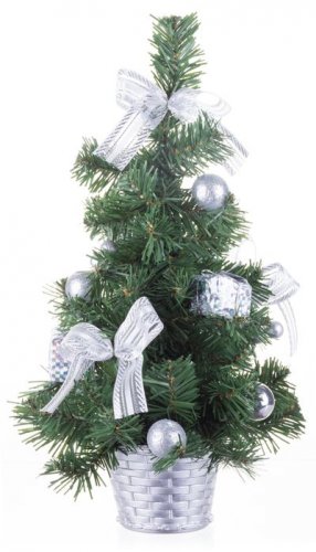 MagicHome božično drevo, okrašeno, srebrno, mašnica, 40 cm
