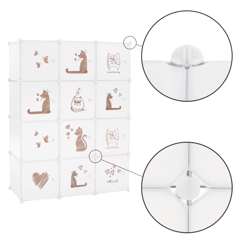 Modularer Kleiderschrank für Kinder, weiß/braunes Kindermuster, KITARO