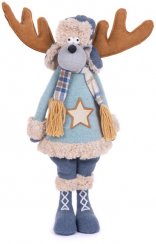 Świąteczna figurka MagicHome, chłopiec-renifer w niebieskim swetrze, tkanina, 24x18x55 cm