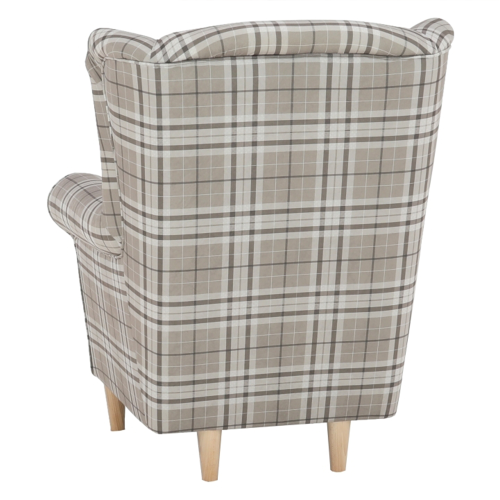 Fotel ze stołkiem, tkanina brązowa krata/buk, ASTRID