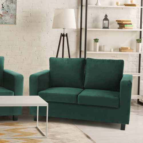 Vollgepolstertes Sofa, 3-Sitzer, smaragdgrüner Stoff, LUANA