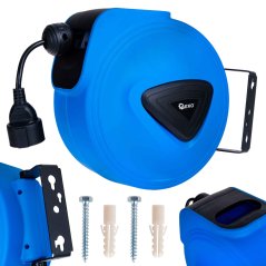 Selbstaufrollende Hängetrommel mit Elektrokabel und Steckdose, Länge 15 m, GEKO