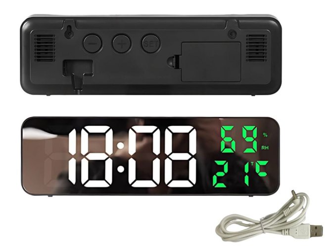 Elektronické hodiny digitálne led budík teplomer zrkadlo stojace usb batérie