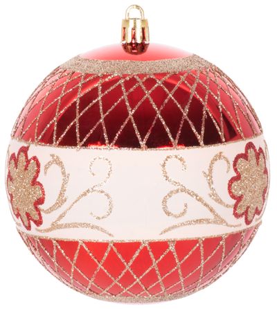 MagicHome karácsonyi labdák, 4 db, piros, díszekkel, karácsonyfához, 10 cm