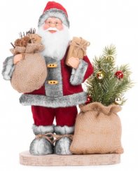 MagicHome karácsonyi dekoráció, Mikulás táskával és fával, LED, 3xAAA, 30 cm