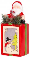 Dekoracja świąteczna MagicHome, Prezent z Mikołajem, LED, terakota, wisząca, 9x8x17,7 cm