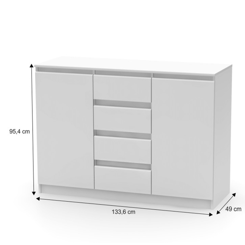 Komoda s 2 vrata i 4 ladice, bijela, HANY NEW 010