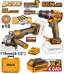 Brezkrtačni vrtalnik CIDLI206681 in kotni brusilnik CAGLI27153 INGCO AKU 20V KIT P20S