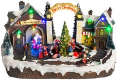 MagicHome Weihnachtsdekoration, Dorf, 15 LEDs, farbig mit Melodien, 3x AA, innen, 33,50x18x20 cm