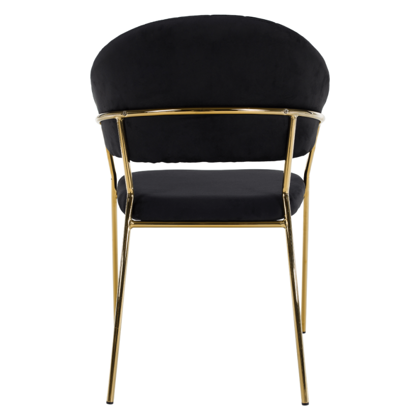 Designer-Esszimmerstuhl, schwarzer Samtstoff/Gold-Chrom-Gold, DASMIN TYP 1