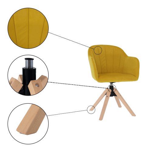 Okretna fotelja, žuti Velvet/bukva, DALIO