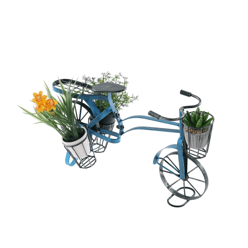 Retro-Blumentopf in Form eines Fahrrads, schwarz/blau, ALBO