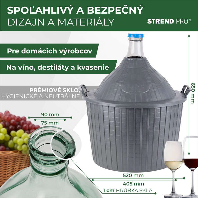 Demižón Strend Pro Cada Inco, 54 lit. staklena demižona za vino i rakiju, plastični poklopac