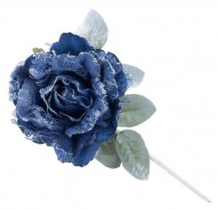 Flower MagicHome, bujor cu frunză, albastru, tulpină, dimensiune flori: 12 cm, lungime flori: 23 cm, bal. 6 buc