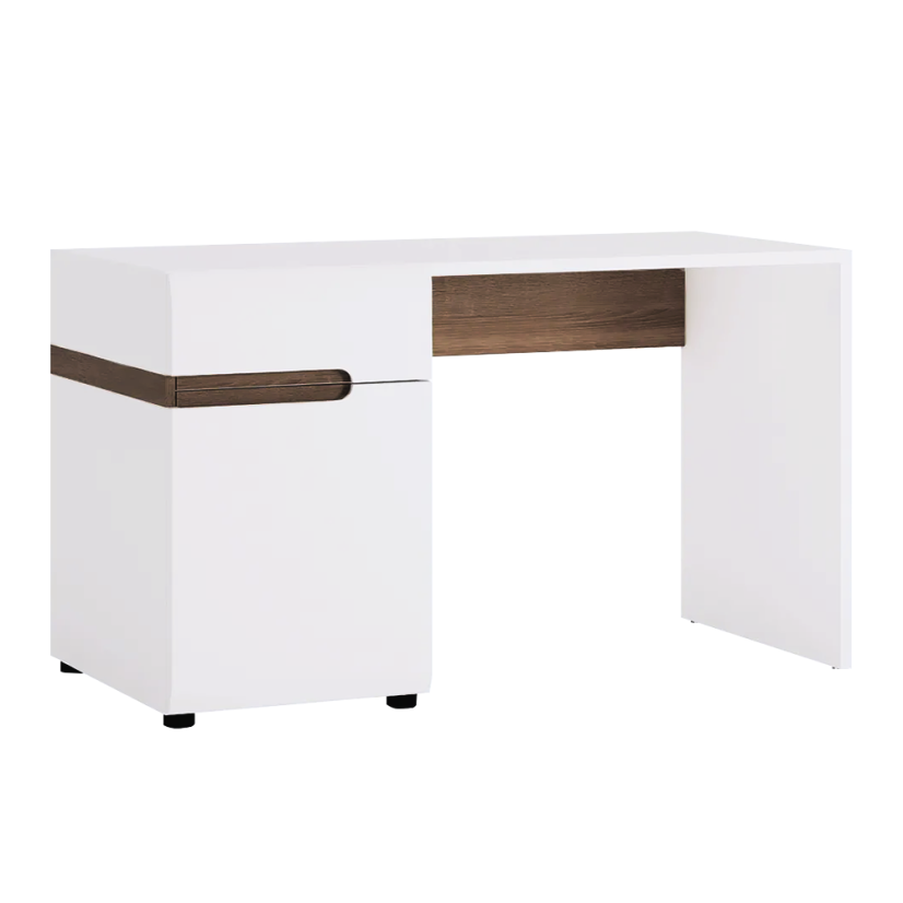 PC-Tisch, Weiß Extra Hochglanz HG/Sonoma dunkle Trüffeleiche, LYNATET TYP 80