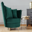 Sessel im Art-Deco-Stil, smaragdgrüner Kronos-Stoff/Eiche, RUND NEU
