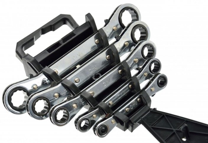 Doppelseitiger Ratschenschlüsselsatz, 5-teilig (6x8,10x12,13x14,15x17,19x22 mm), GEKO