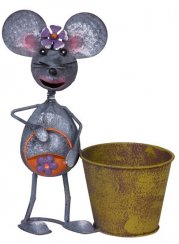 Dekorace MagicHome Mecco, Myška s hrncem, plech, 24x13x30 cm