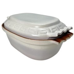 Tavă ceramică de 6 l, smălțuită, ovală, albă, marca Skveler