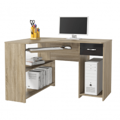 Eck-PC-Schreibtisch, Sonoma-Eiche/Glanzschwarz, UMAG