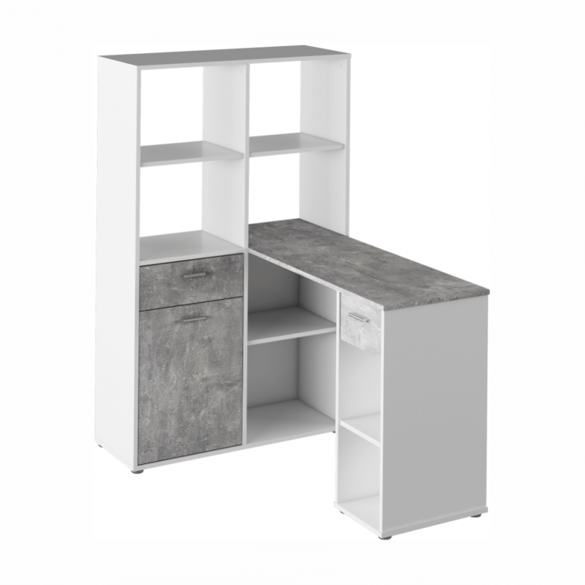 PC-Tisch mit Ablage, weiß/Beton, MINESON