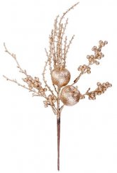 Świąteczna gałązka MagicHome z jabłkami, złota, 32 cm
